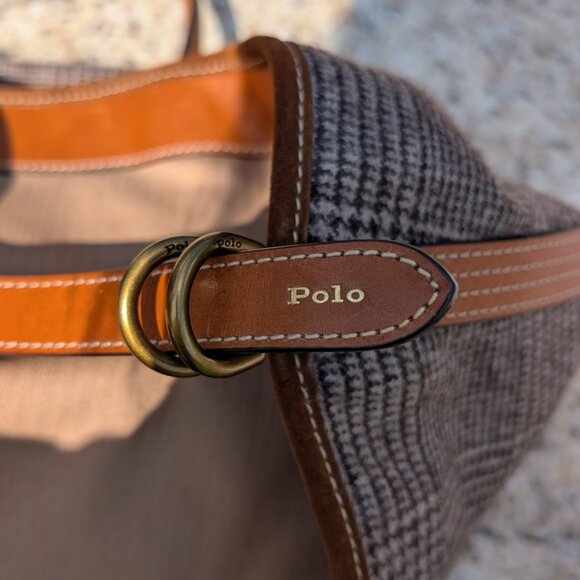 Polo Ralph Lauren Brown Plaid Wool Medium Bellport Tote Handbag w/Dust Bag - Picture 6 of 12